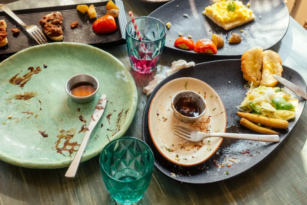 dirty plates at restaurant