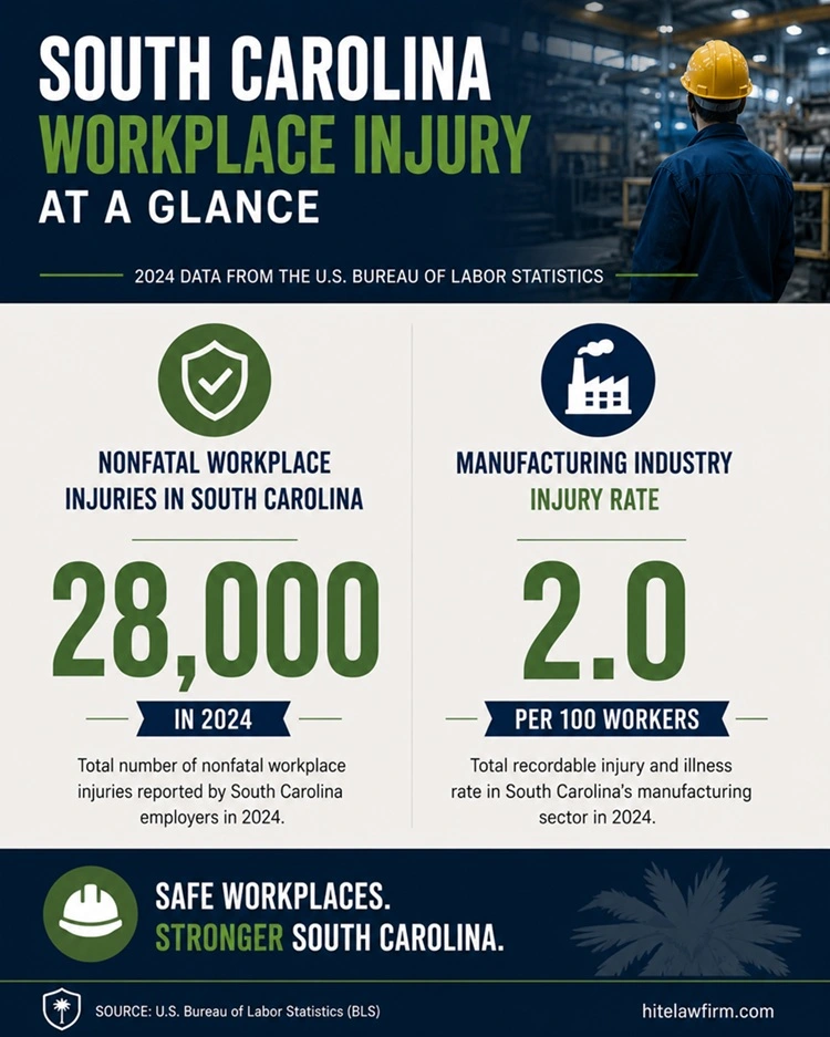 "South Carolina workplace injury statistics for 2024 relevant to Greenwood SC workers compensation claims.