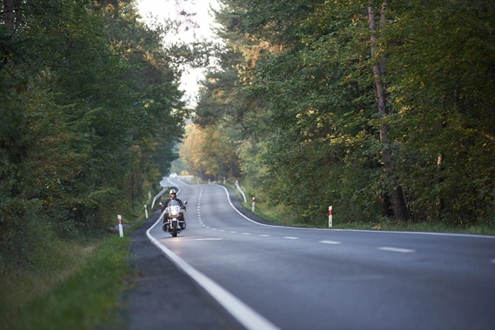 Motorcycle on a rural road near Greenwood South Carolina representing common crash conditions for riders.