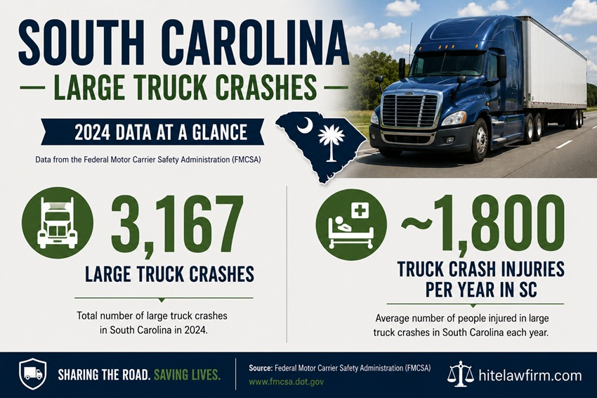 South Carolina large truck crash statistics for 2024 relevant to Greenwood SC truck accident claims.