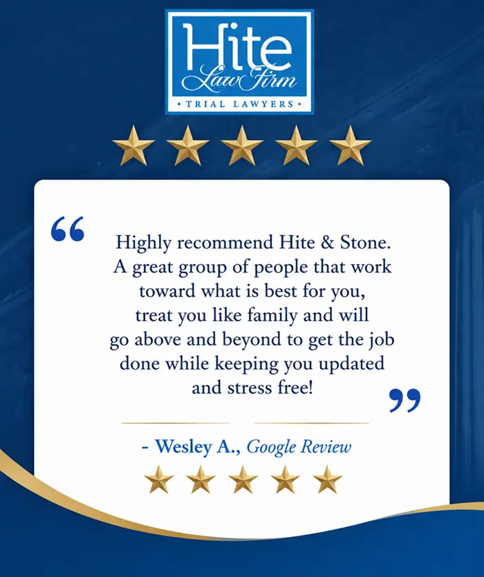 "Highly recommend Hite & Stone. A great group of people that work toward what is best for you, treat you like family and will go above and beyond to get the job done while keeping you updated and stress free!" - Wesley A., Google Review